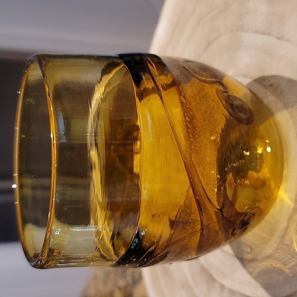 Federick Warren Signed Vintage Amber Handblown Art Glass Swirl Tumblers 1987 - Picture 3 of 7